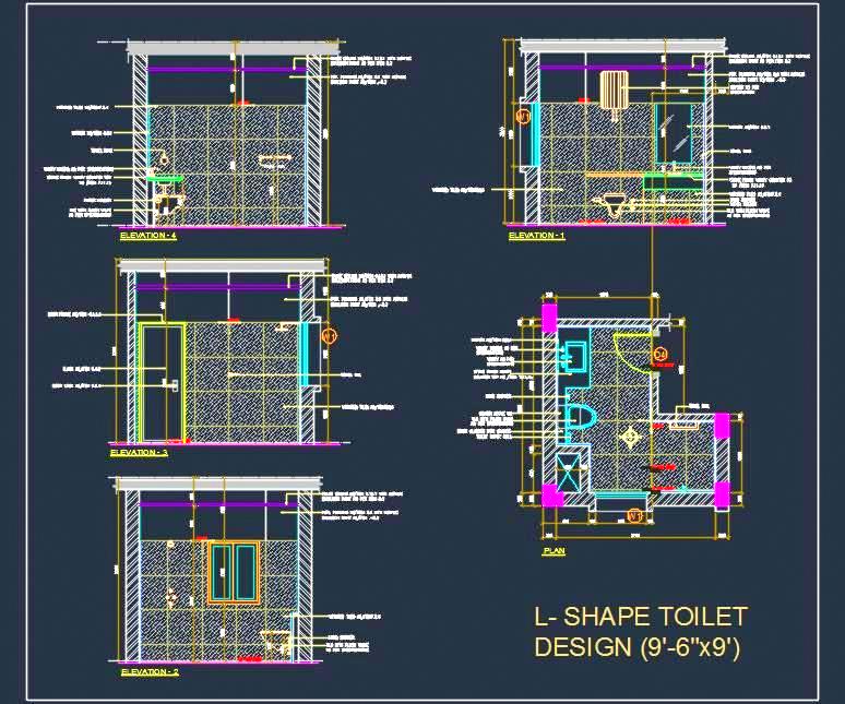 Bathroom Plan  (9'-6x9') Toilet with Complete Details